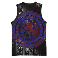 Fenrir Wolf Viking Basketball Jersey with Vegvisir Runes and Red Circle Norse Legend Tribute - Wonder Print Shop