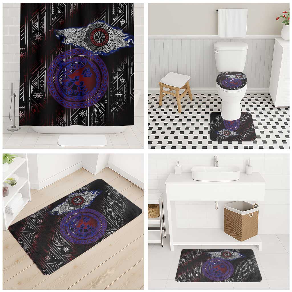 Fenrir Wolf Viking Bathroom Set with Vegvisir Runes and Red Circle Norse Legend Tribute - Wonder Print Shop