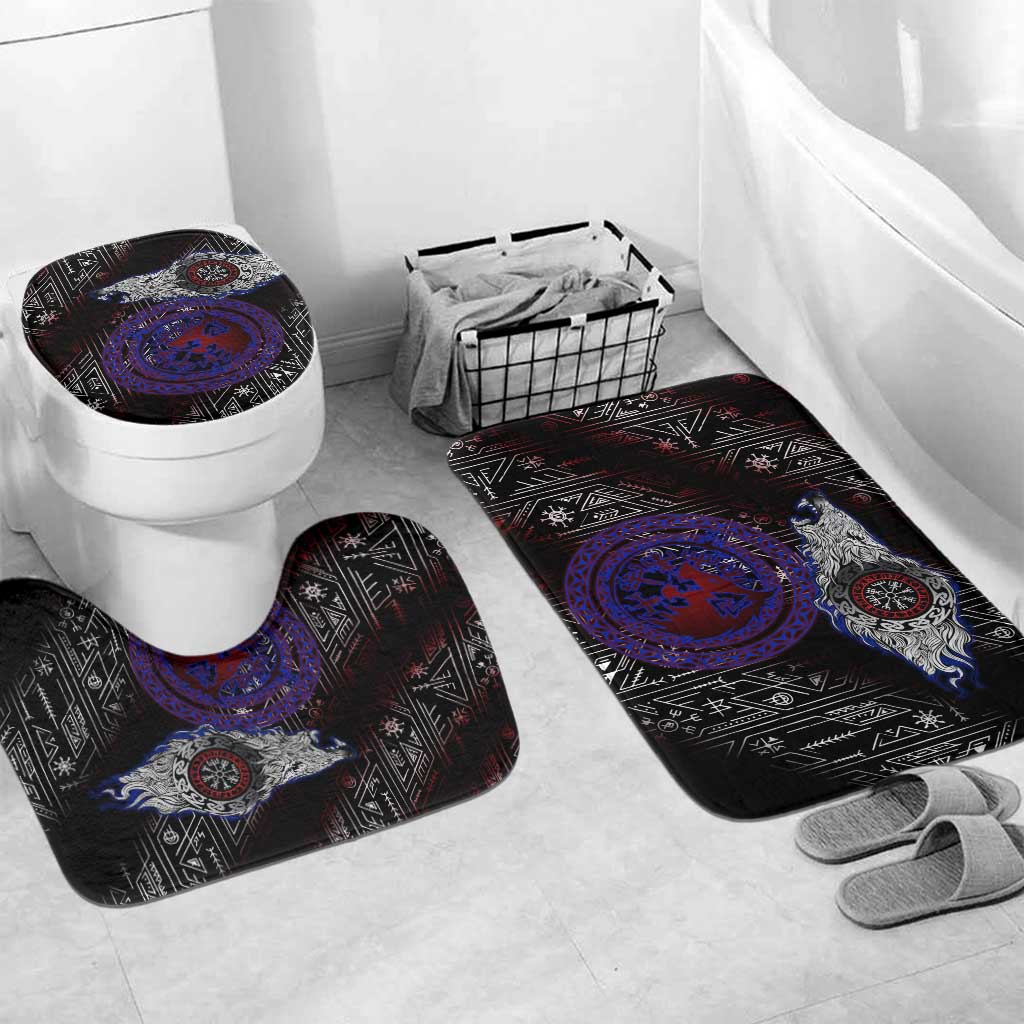 Fenrir Wolf Viking Bathroom Set with Vegvisir Runes and Red Circle Norse Legend Tribute - Wonder Print Shop