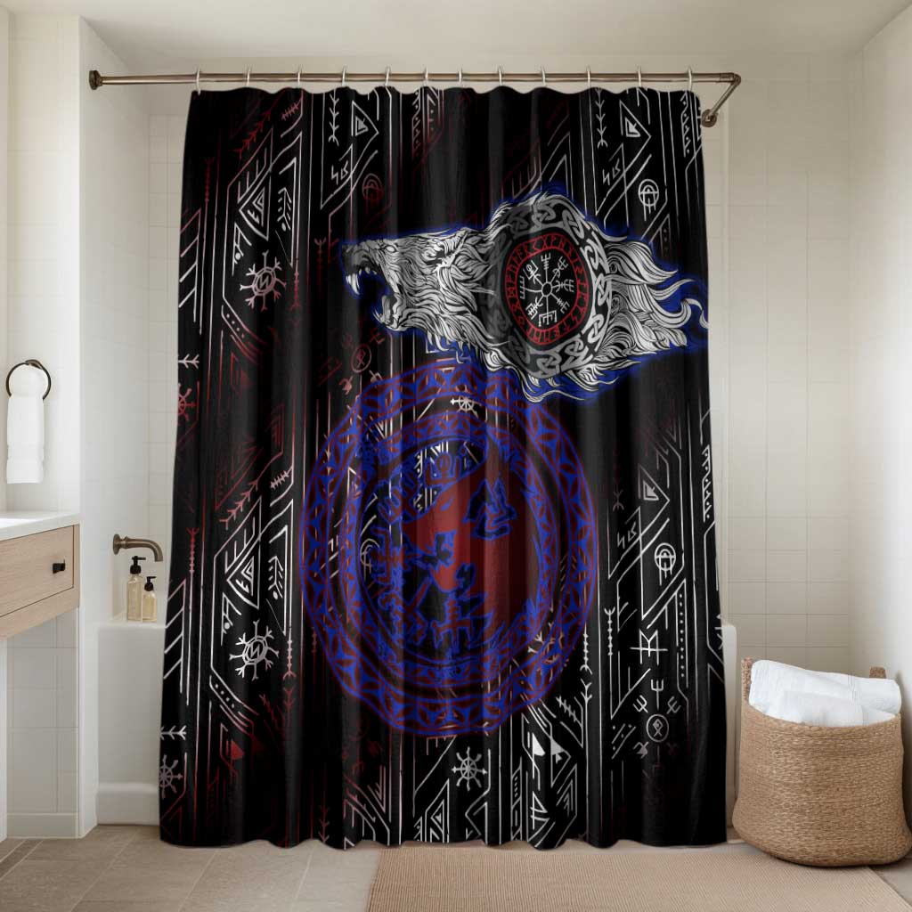 Fenrir Wolf Viking Bathroom Set with Vegvisir Runes and Red Circle Norse Legend Tribute - Wonder Print Shop