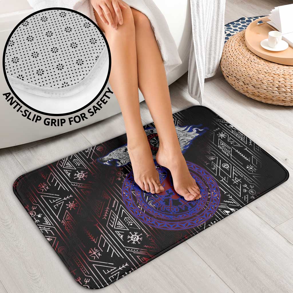 Fenrir Wolf Viking Bathroom Set with Vegvisir Runes and Red Circle Norse Legend Tribute - Wonder Print Shop