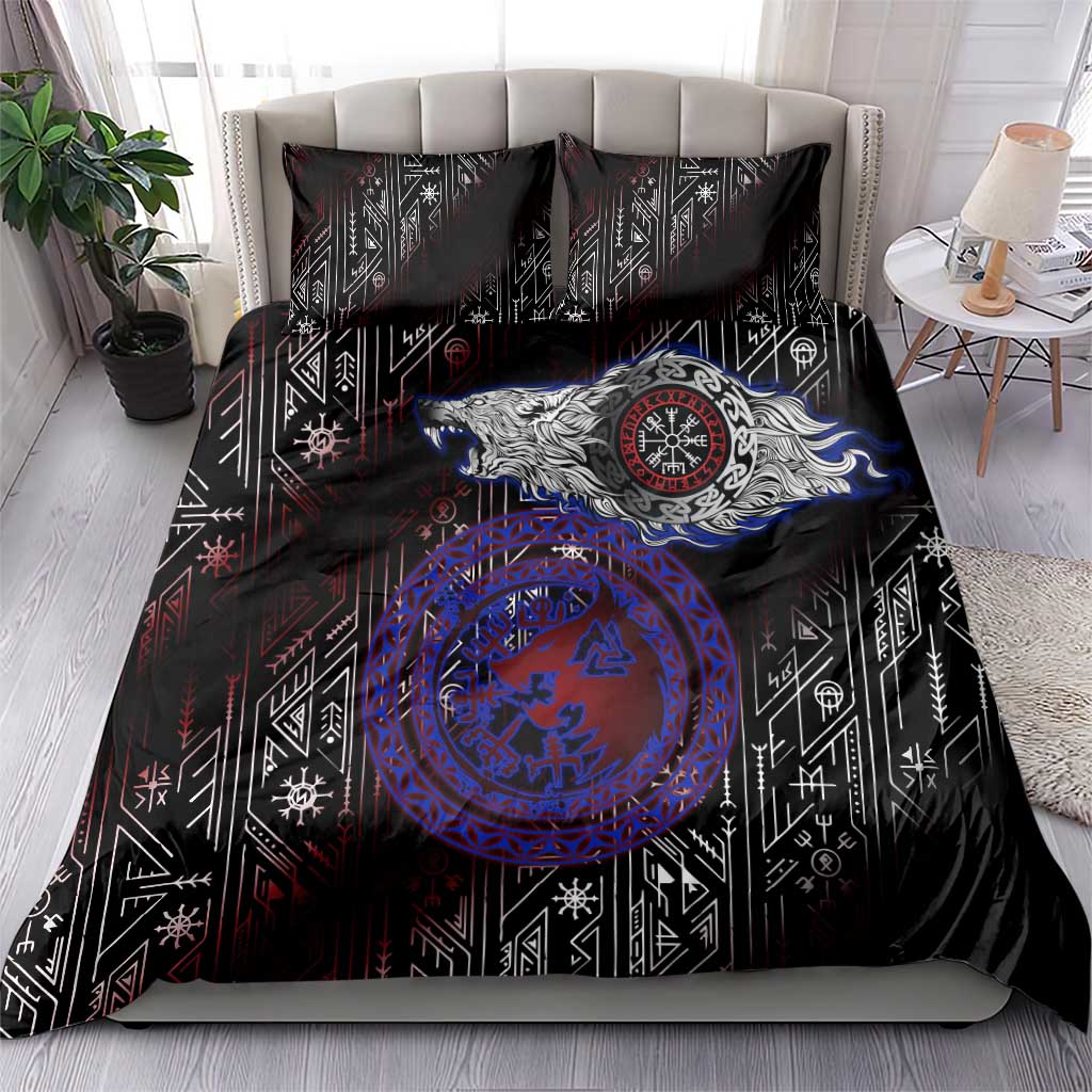 Fenrir Wolf Viking Bedding Set with Vegvisir Runes and Red Circle Norse Legend Tribute - Wonder Print Shop
