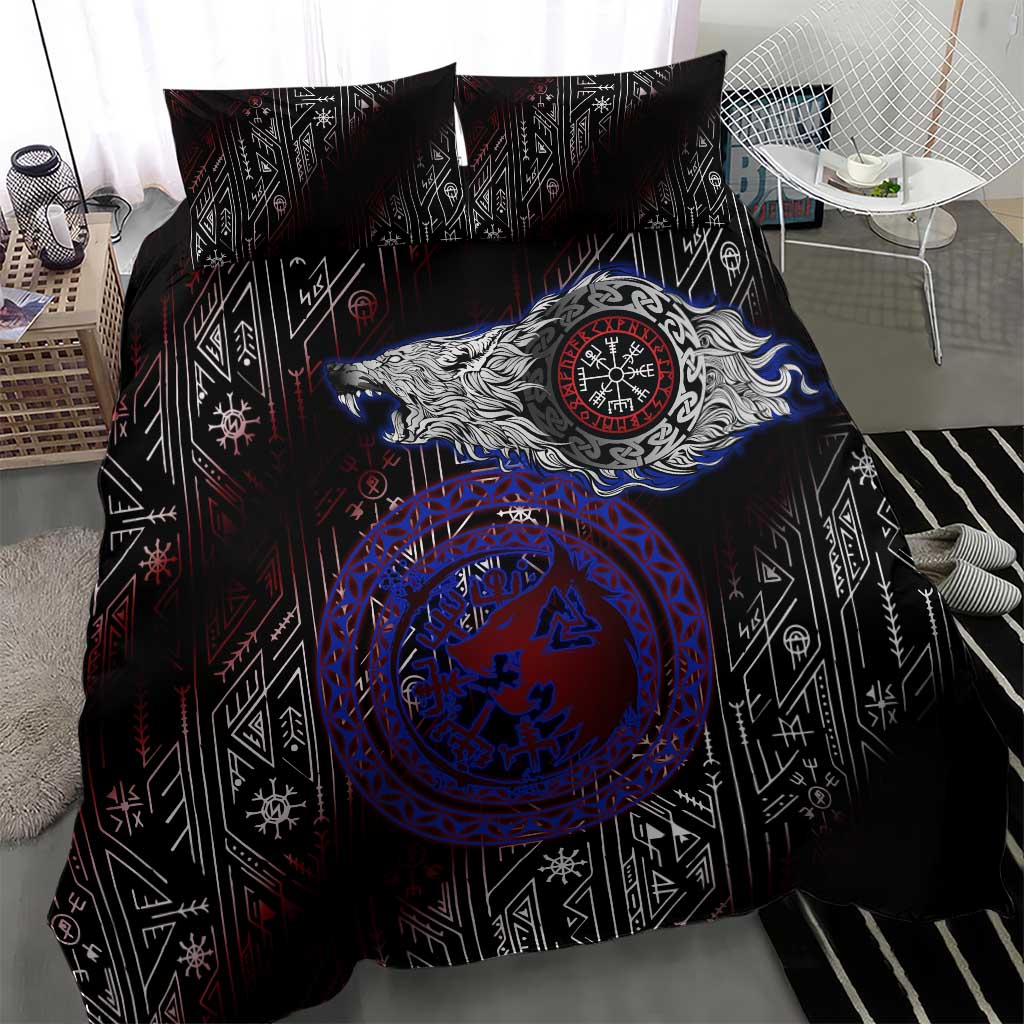Fenrir Wolf Viking Bedding Set with Vegvisir Runes and Red Circle Norse Legend Tribute - Wonder Print Shop