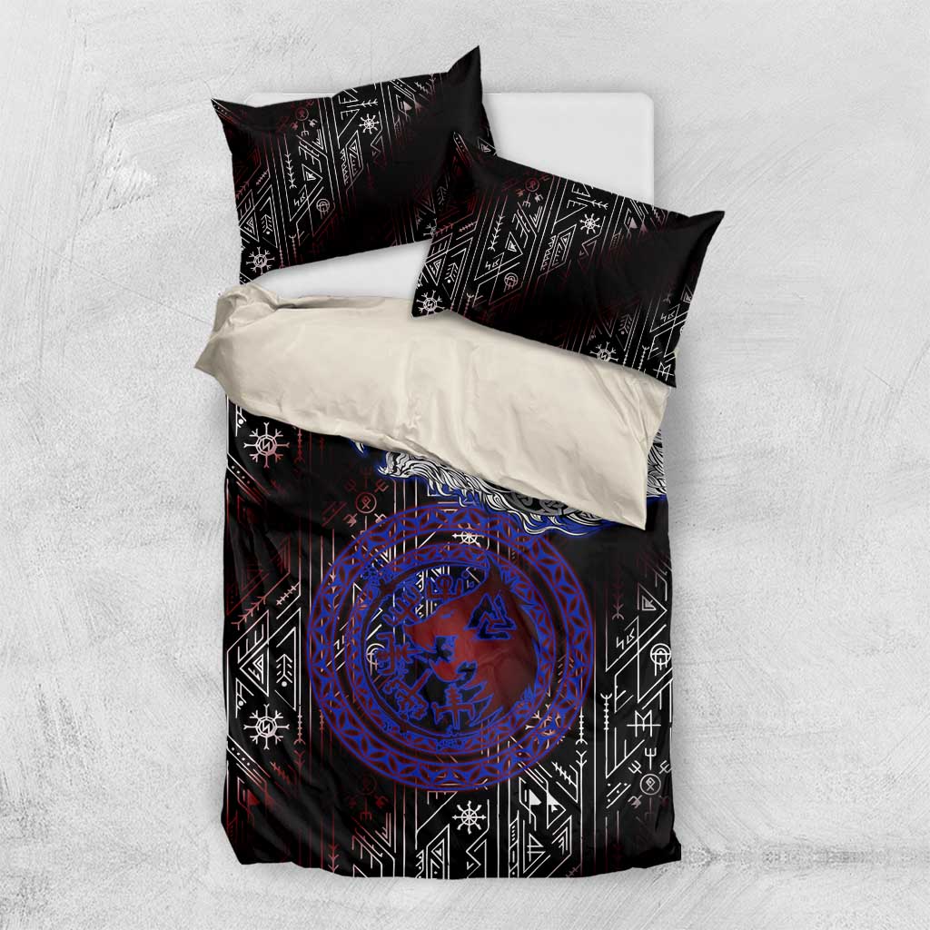Fenrir Wolf Viking Bedding Set with Vegvisir Runes and Red Circle Norse Legend Tribute - Wonder Print Shop