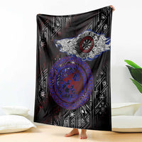 Fenrir Wolf Viking Blanket with Vegvisir Runes and Red Circle Norse Legend Tribute - Wonder Print Shop