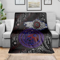Fenrir Wolf Viking Blanket with Vegvisir Runes and Red Circle Norse Legend Tribute - Wonder Print Shop
