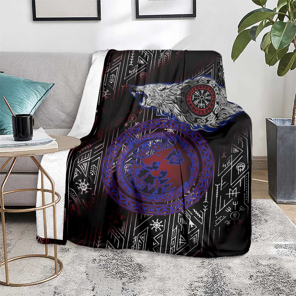 Fenrir Wolf Viking Blanket with Vegvisir Runes and Red Circle Norse Legend Tribute - Wonder Print Shop
