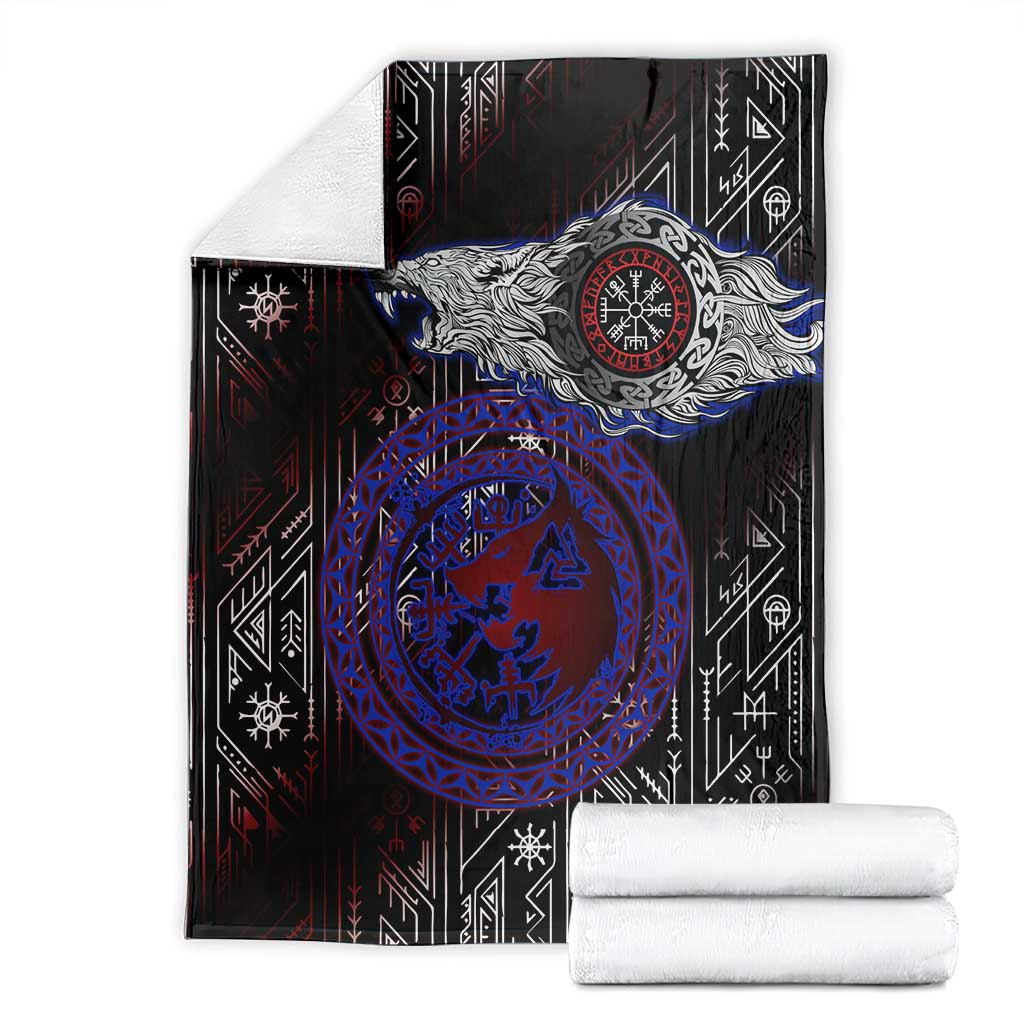 Fenrir Wolf Viking Blanket with Vegvisir Runes and Red Circle Norse Legend Tribute - Wonder Print Shop
