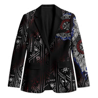 Fenrir Wolf Viking Blazer with Vegvisir Runes and Red Circle Norse Legend Tribute - Wonder Print Shop