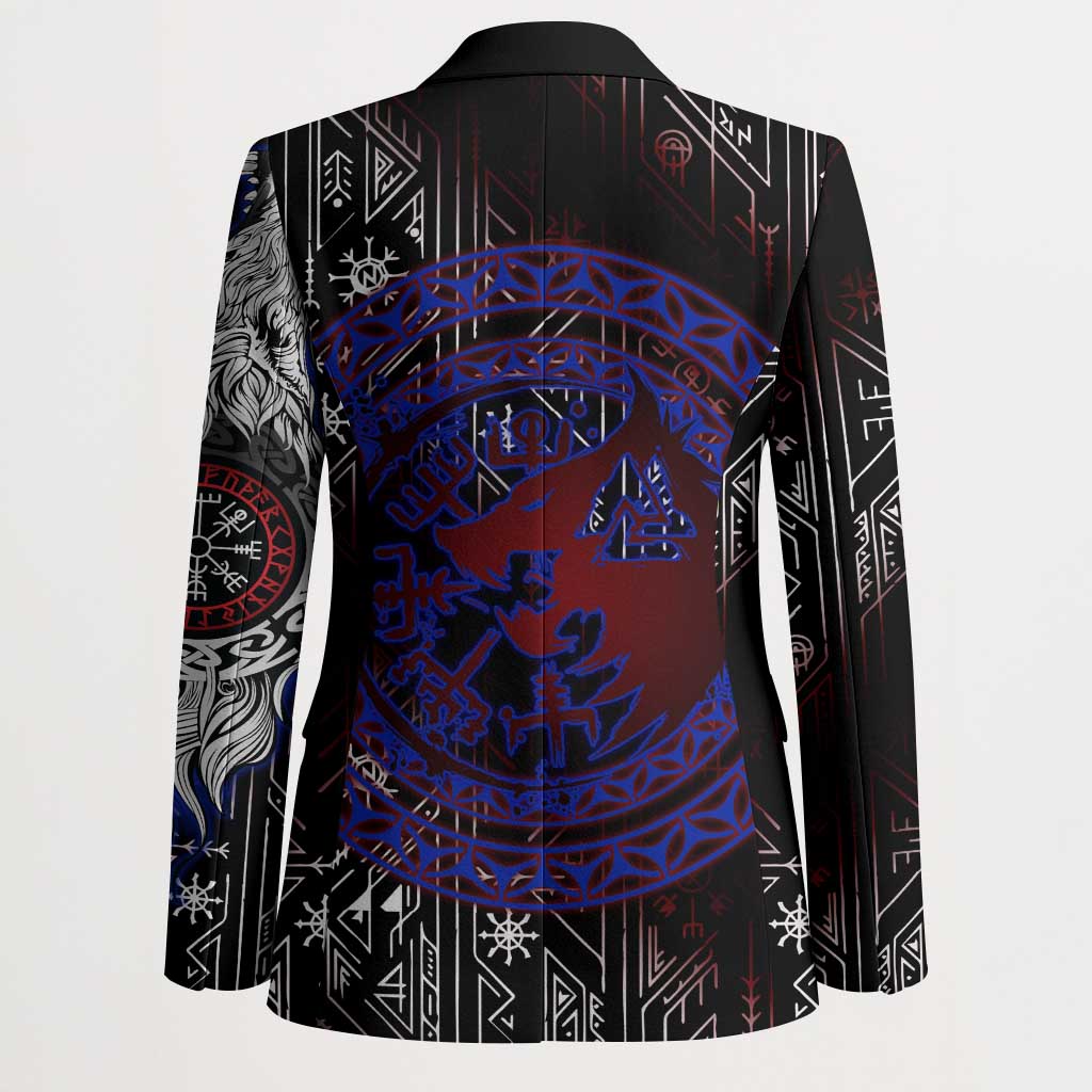 Fenrir Wolf Viking Blazer with Vegvisir Runes and Red Circle Norse Legend Tribute - Wonder Print Shop
