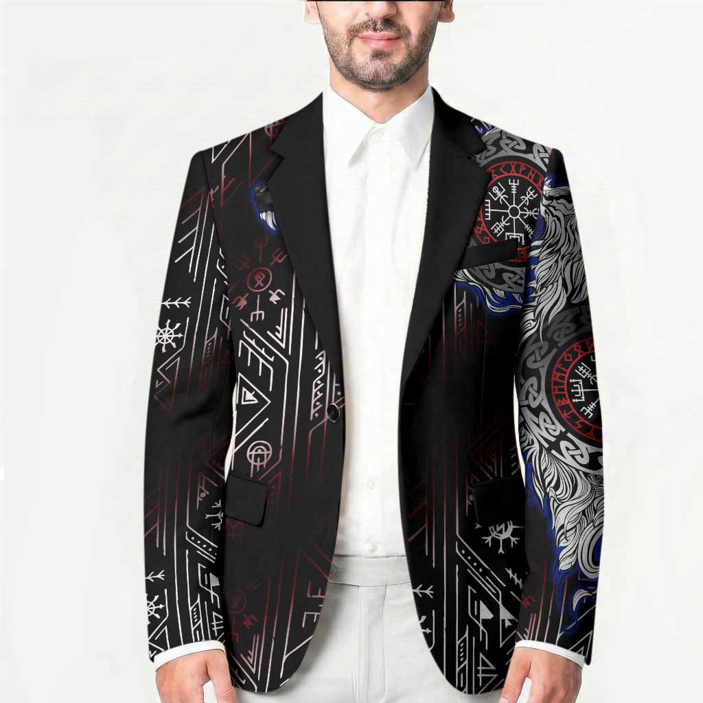 Fenrir Wolf Viking Blazer with Vegvisir Runes and Red Circle Norse Legend Tribute - Wonder Print Shop
