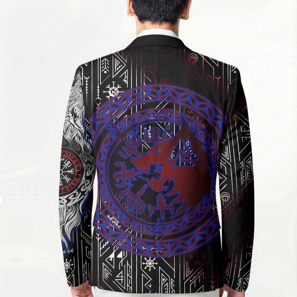 Fenrir Wolf Viking Blazer with Vegvisir Runes and Red Circle Norse Legend Tribute - Wonder Print Shop