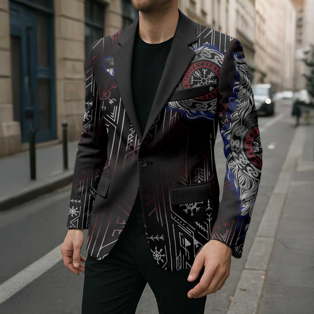 Fenrir Wolf Viking Blazer with Vegvisir Runes and Red Circle Norse Legend Tribute - Wonder Print Shop