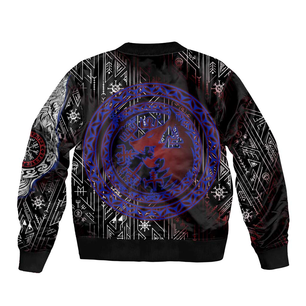 Fenrir Wolf Viking Bomber Jacket with Vegvisir Runes and Red Circle Norse Legend Tribute - Wonder Print Shop