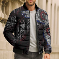 Fenrir Wolf Viking Bomber Puffer Jacket with Vegvisir Runes and Red Circle Norse Legend Tribute - Wonder Print Shop
