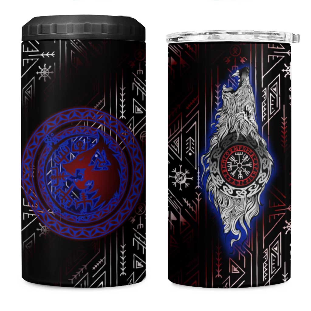 Fenrir Wolf Viking 4 in 1 Can Cooler Tumbler with Vegvisir Runes and Red Circle Norse Legend Tribute - Wonder Print Shop
