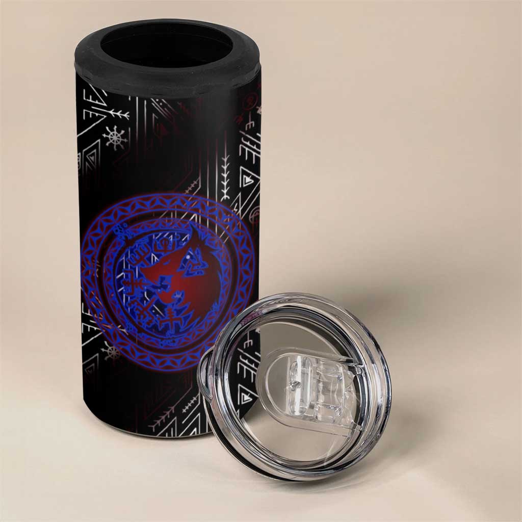 Fenrir Wolf Viking 4 in 1 Can Cooler Tumbler with Vegvisir Runes and Red Circle Norse Legend Tribute - Wonder Print Shop