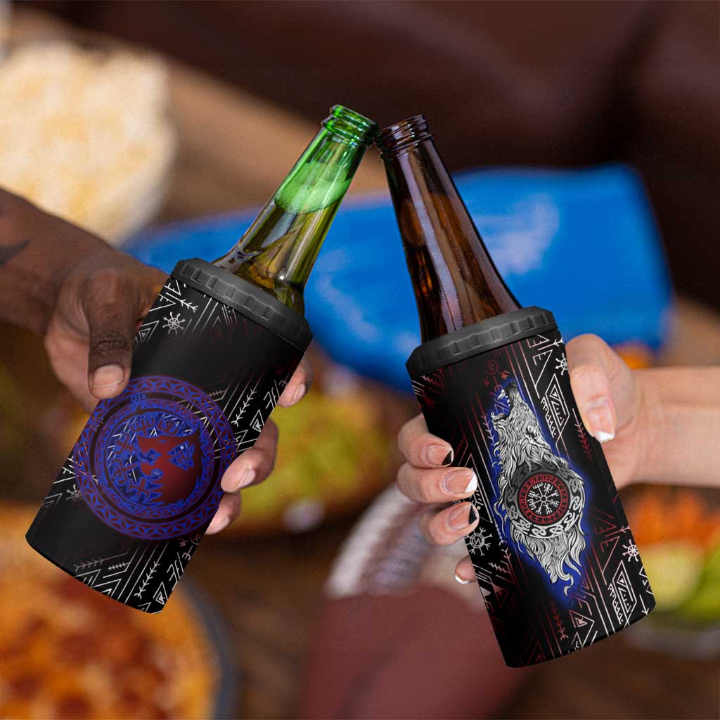 Fenrir Wolf Viking 4 in 1 Can Cooler Tumbler with Vegvisir Runes and Red Circle Norse Legend Tribute - Wonder Print Shop