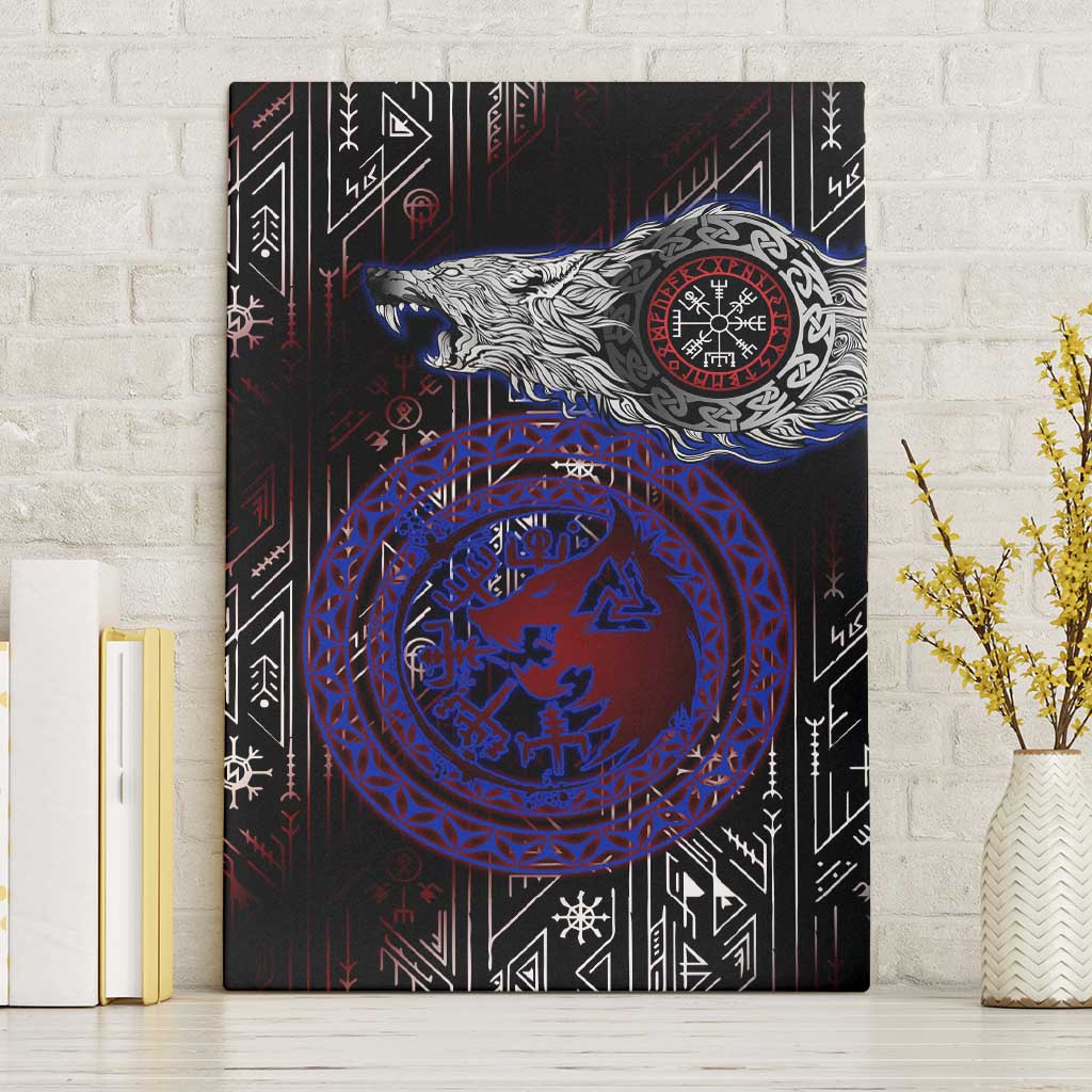 Fenrir Wolf Viking Canvas Wall Art with Vegvisir Runes and Red Circle Norse Legend Tribute - Wonder Print Shop