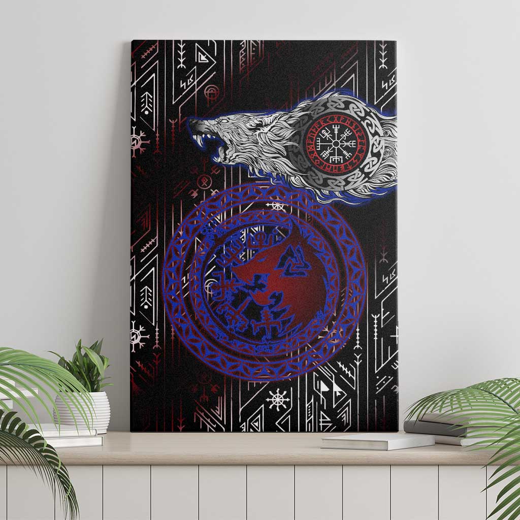 Fenrir Wolf Viking Canvas Wall Art with Vegvisir Runes and Red Circle Norse Legend Tribute - Wonder Print Shop