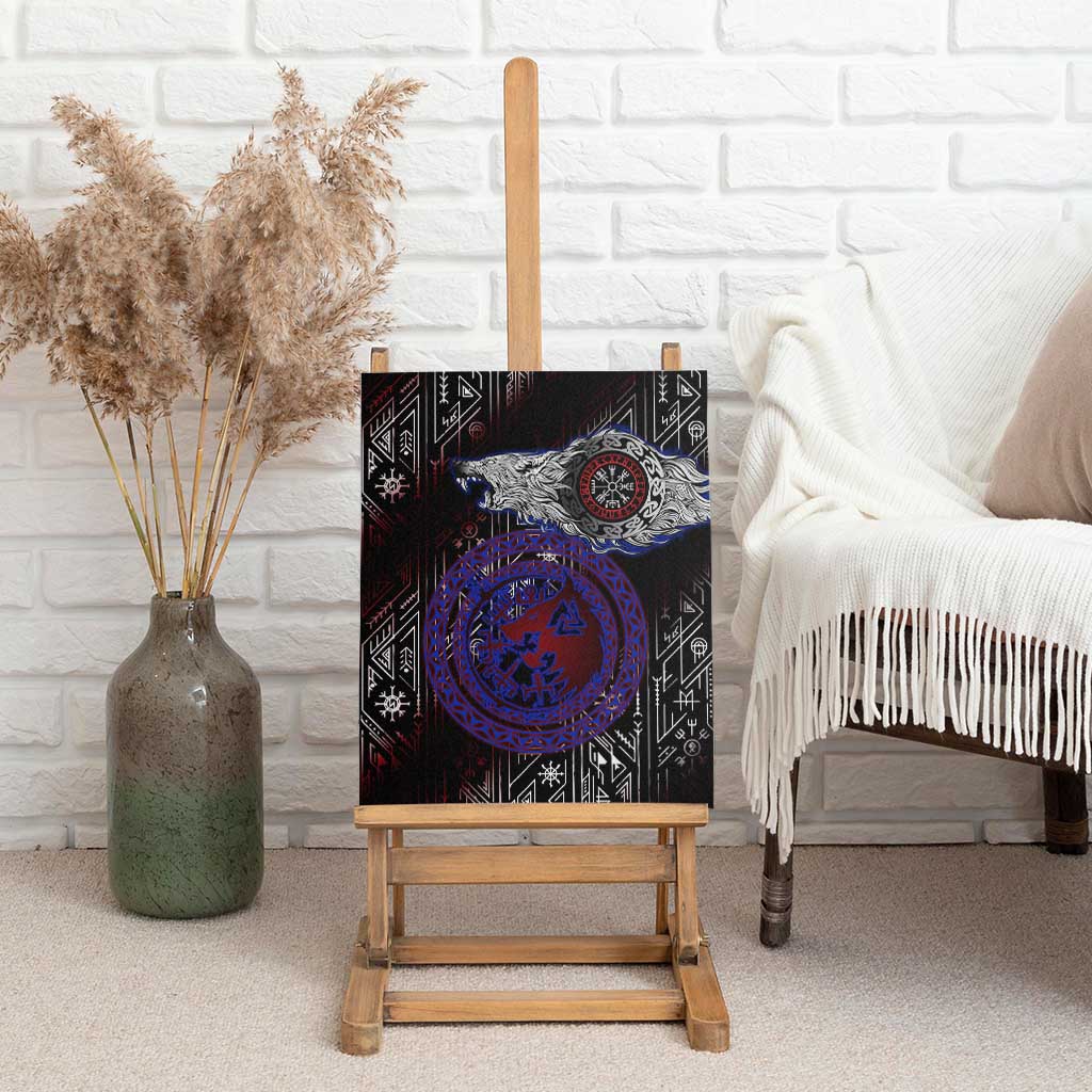 Fenrir Wolf Viking Canvas Wall Art with Vegvisir Runes and Red Circle Norse Legend Tribute - Wonder Print Shop