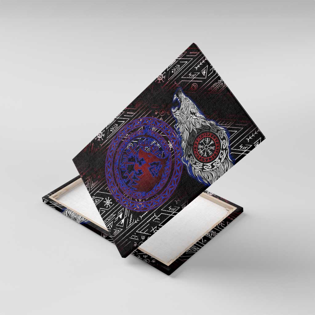 Fenrir Wolf Viking Canvas Wall Art with Vegvisir Runes and Red Circle Norse Legend Tribute - Wonder Print Shop