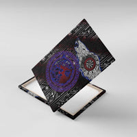 Fenrir Wolf Viking Canvas Wall Art with Vegvisir Runes and Red Circle Norse Legend Tribute - Wonder Print Shop