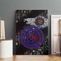 Fenrir Wolf Viking Canvas Wall Art with Vegvisir Runes and Red Circle Norse Legend Tribute - Wonder Print Shop