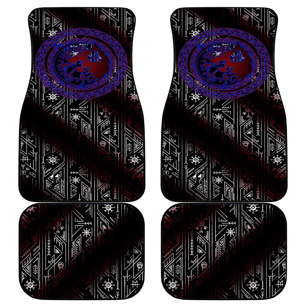 Fenrir Wolf Viking Car Mats with Vegvisir Runes and Red Circle Norse Legend Tribute - Wonder Print Shop