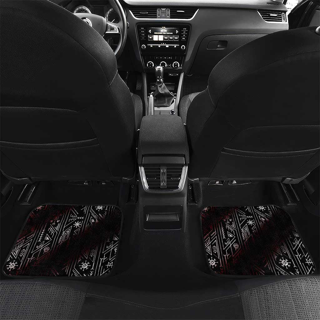 Fenrir Wolf Viking Car Mats with Vegvisir Runes and Red Circle Norse Legend Tribute - Wonder Print Shop