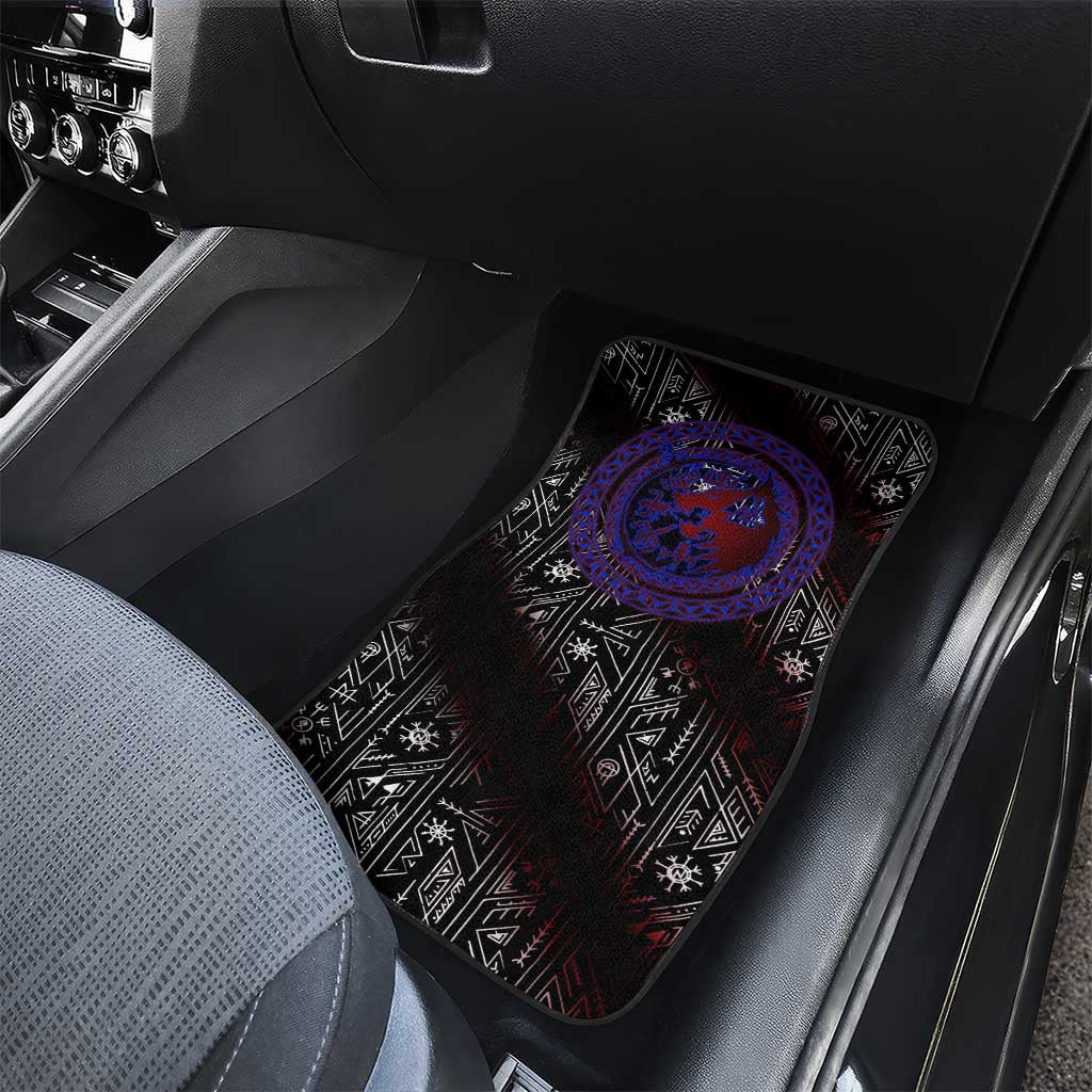 Fenrir Wolf Viking Car Mats with Vegvisir Runes and Red Circle Norse Legend Tribute - Wonder Print Shop