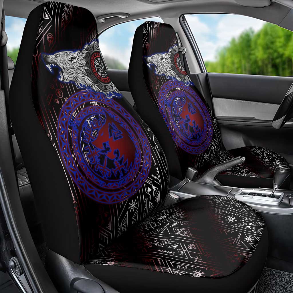 Fenrir Wolf Viking Car Seat Cover with Vegvisir Runes and Red Circle Norse Legend Tribute - Wonder Print Shop