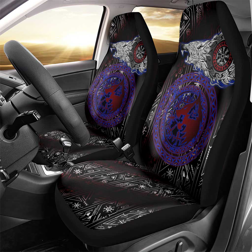 Fenrir Wolf Viking Car Seat Cover with Vegvisir Runes and Red Circle Norse Legend Tribute - Wonder Print Shop