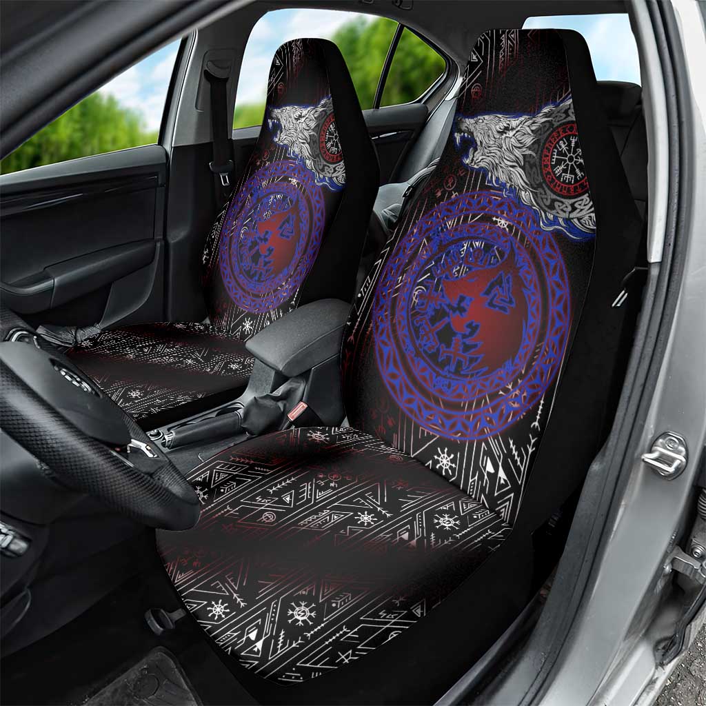 Fenrir Wolf Viking Car Seat Cover with Vegvisir Runes and Red Circle Norse Legend Tribute - Wonder Print Shop