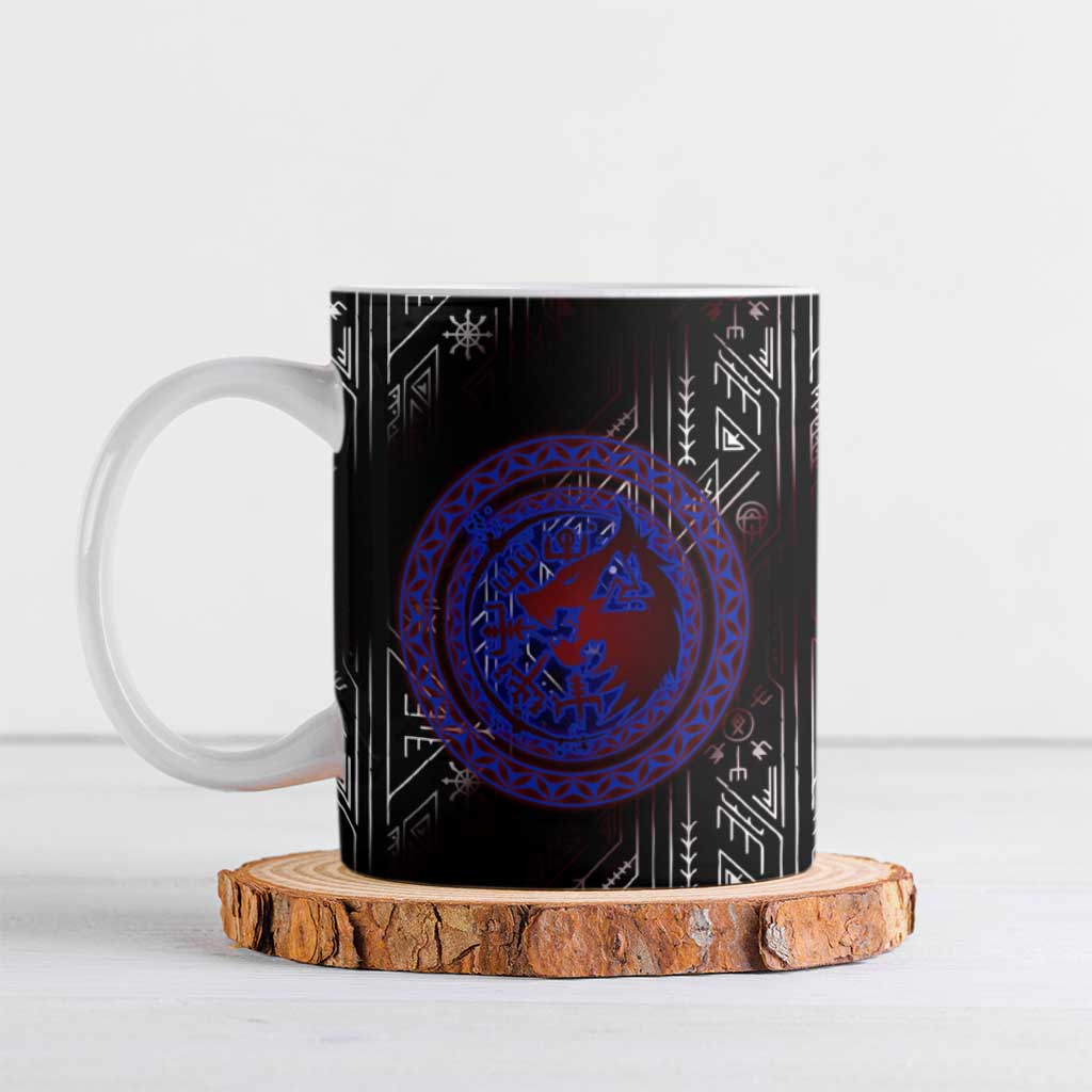 Fenrir Wolf Viking Ceramic Mug with Vegvisir Runes and Red Circle Norse Legend Tribute - Wonder Print Shop