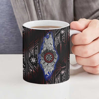 Fenrir Wolf Viking Ceramic Mug with Vegvisir Runes and Red Circle Norse Legend Tribute - Wonder Print Shop