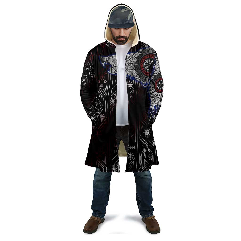 Fenrir Wolf Viking Cloak with Vegvisir Runes and Red Circle Norse Legend Tribute - Wonder Print Shop