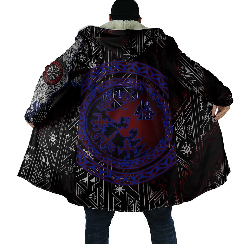 Fenrir Wolf Viking Cloak with Vegvisir Runes and Red Circle Norse Legend Tribute - Wonder Print Shop
