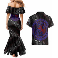 Fenrir Wolf Viking Couples Matching Mermaid Dress and Hawaiian Shirt with Vegvisir Runes and Red Circle Norse Legend Tribute - Wonder Print Shop