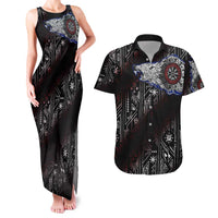 Fenrir Wolf Viking Couples Matching Tank Maxi Dress and Hawaiian Shirt with Vegvisir Runes and Red Circle Norse Legend Tribute - Wonder Print Shop