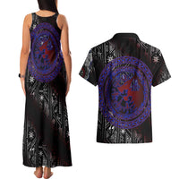 Fenrir Wolf Viking Couples Matching Tank Maxi Dress and Hawaiian Shirt with Vegvisir Runes and Red Circle Norse Legend Tribute - Wonder Print Shop