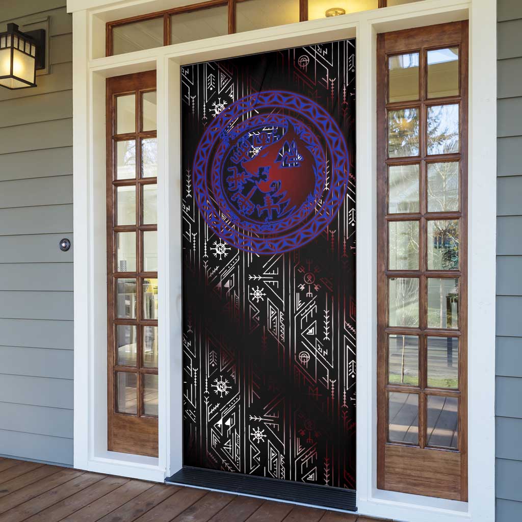Fenrir Wolf Viking Door Cover with Vegvisir Runes and Red Circle Norse Legend Tribute - Wonder Print Shop