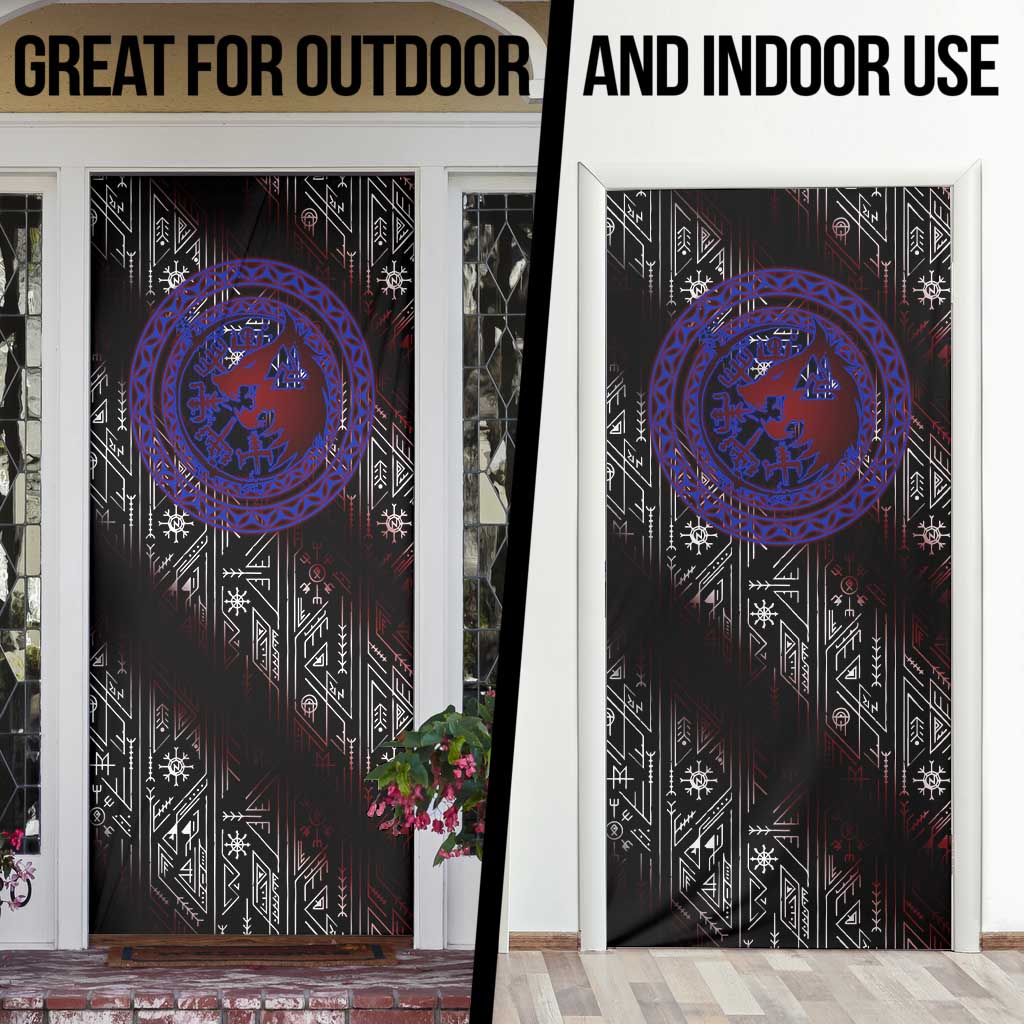 Fenrir Wolf Viking Door Cover with Vegvisir Runes and Red Circle Norse Legend Tribute - Wonder Print Shop