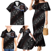 Fenrir Wolf Viking Family Matching Mermaid Dress and Hawaiian Shirt with Vegvisir Runes and Red Circle Norse Legend Tribute - Wonder Print Shop