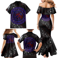Fenrir Wolf Viking Family Matching Mermaid Dress and Hawaiian Shirt with Vegvisir Runes and Red Circle Norse Legend Tribute - Wonder Print Shop