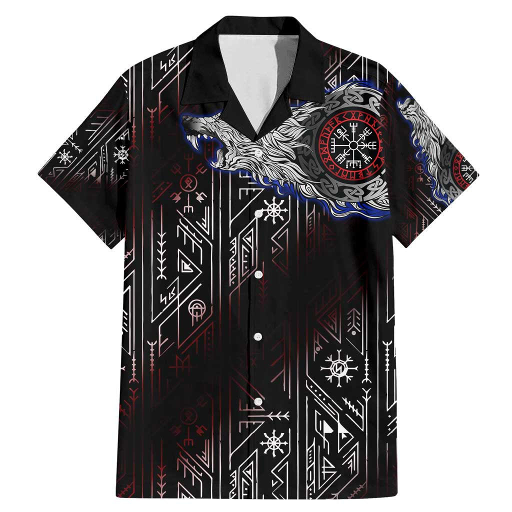 Fenrir Wolf Viking Family Matching Mermaid Dress and Hawaiian Shirt with Vegvisir Runes and Red Circle Norse Legend Tribute - Wonder Print Shop