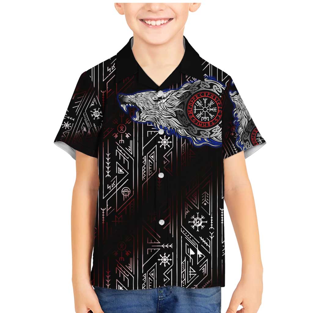Fenrir Wolf Viking Family Matching Mermaid Dress and Hawaiian Shirt with Vegvisir Runes and Red Circle Norse Legend Tribute - Wonder Print Shop