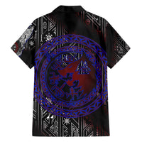 Fenrir Wolf Viking Family Matching Off The Shoulder Long Sleeve Dress and Hawaiian Shirt with Vegvisir Runes and Red Circle Norse Legend Tribute - Wonder Print Shop