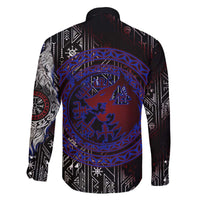 Fenrir Wolf Viking Family Matching Off The Shoulder Long Sleeve Dress and Hawaiian Shirt with Vegvisir Runes and Red Circle Norse Legend Tribute - Wonder Print Shop