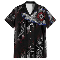 Fenrir Wolf Viking Family Matching Off Shoulder Maxi Dress and Hawaiian Shirt with Vegvisir Runes and Red Circle Norse Legend Tribute - Wonder Print Shop